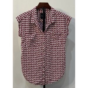 JACHS GIRLFRIEND Women's Blouse Short Sleeve Red Pockets Button Up Small